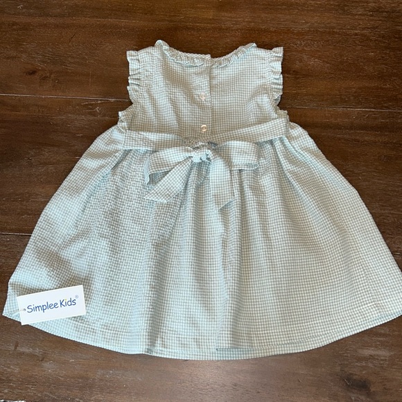 New w/Tags Simplee Kids Smocked Green/Check Dress - Picture 3 of 6